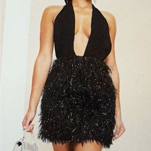 ASOS LUXE Faux Feather Plunge Dress